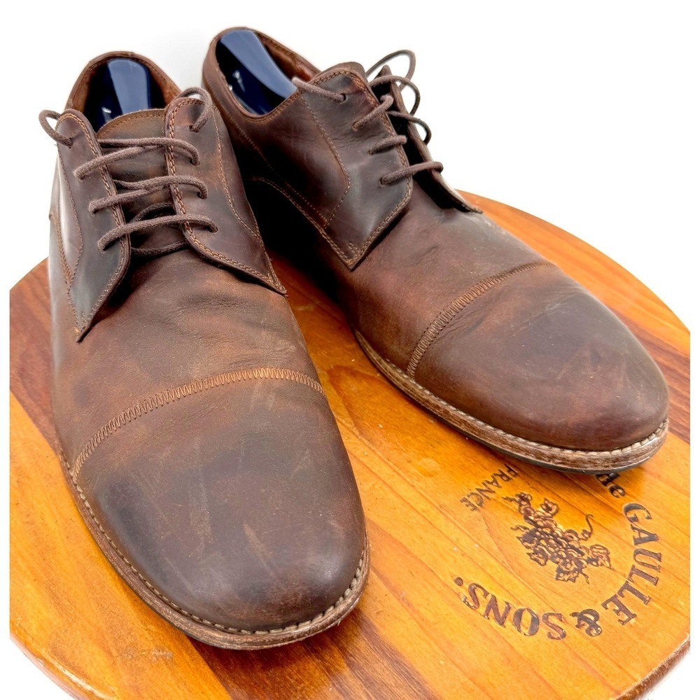 Johnston & Murphy Cap Toe Oxford Shoes Mens 12 Brown Leather Derby Dress Grunge